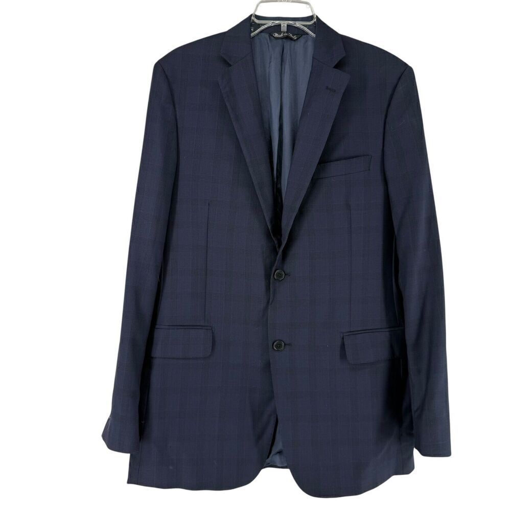Ermenegildo Zenga Sport Coat Size 40 Slim Fit Navy Blue Plaid Traveller 5362